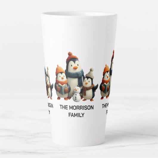Winter Penguin Family with Snowman Latte Mok (Voorkant)