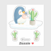 Winter Penguin Gardener Planting Cactus Sticker (Vel)