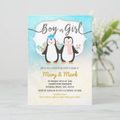 Winter Penguin Gender Reveal party Kaart (Staand voorkant)