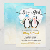 Winter Penguin Gender Reveal party Kaart (Voorkant / Achterkant)