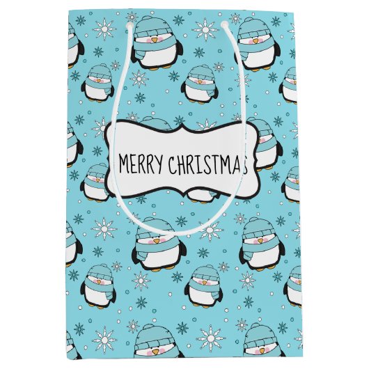 Winter Penguin Gift Bag (medium) Medium Cadeauzakje (Voorkant)