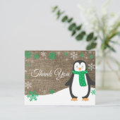 Winter Penguin Green Snowflake Hartelijk dank Bedankkaart (Staand voorkant)