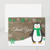 Winter Penguin Green Snowflake Hartelijk dank Bedankkaart (Voorkant / Achterkant)