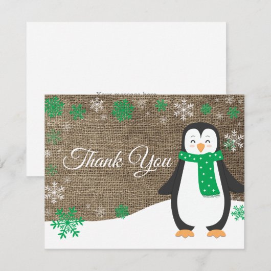 Winter Penguin Green Snowflake Hartelijk dank Bedankkaart (Voorkant / Achterkant)