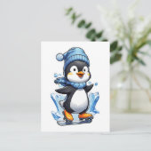 Winter Penguin Ice Staking Briefkaart (Staand voorkant)
