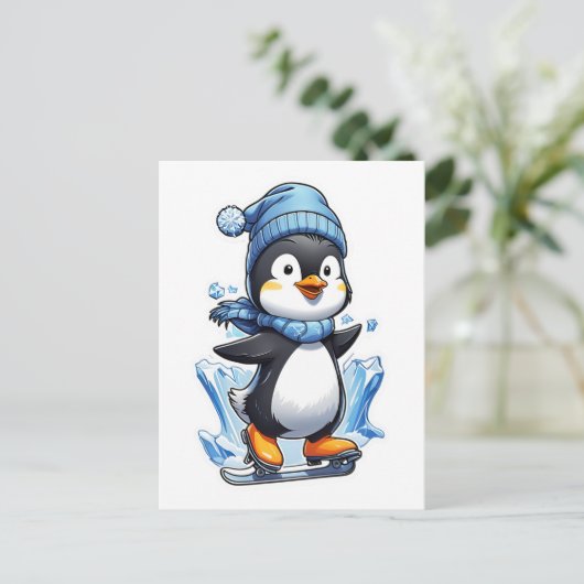 Winter Penguin Ice Staking Briefkaart (Staand voorkant)