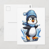 Winter Penguin Ice Staking Briefkaart (Voorkant / Achterkant)