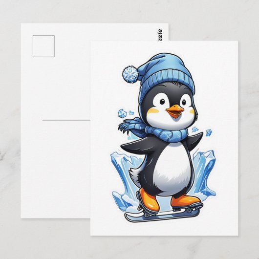 Winter Penguin Ice Staking Briefkaart (Voorkant / Achterkant)