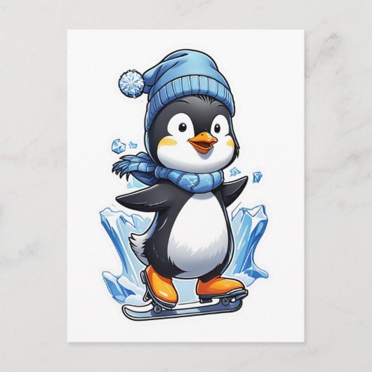 Winter Penguin Ice Staking Briefkaart (Voorkant)
