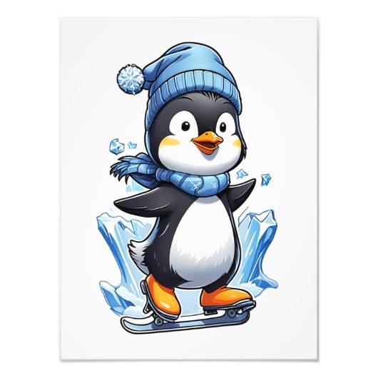 Winter Penguin Ice Staking Foto Afdruk (Voorkant)