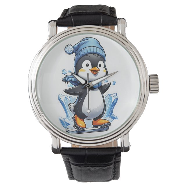 Winter Penguin Ice Staking Horloge (Voorkant)