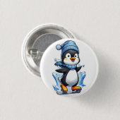 Winter Penguin Ice Staking Ronde Button 3,2 Cm (Voorkant /achterkant)