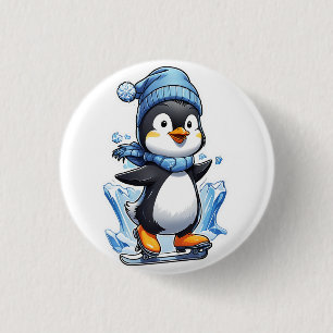 Winter Penguin Ice Staking Ronde Button 3,2 Cm