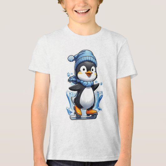 Winter Penguin Ice Staking Tri-Blend Shirt (Voorkant)