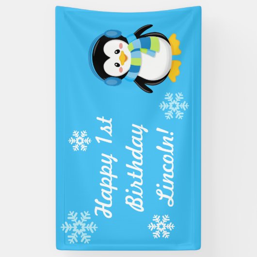 Winter Penguin Party Banner (Verticaal)