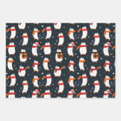 Winter Penguin Pattern Blue Wrapping Paper (Voorkant 2)