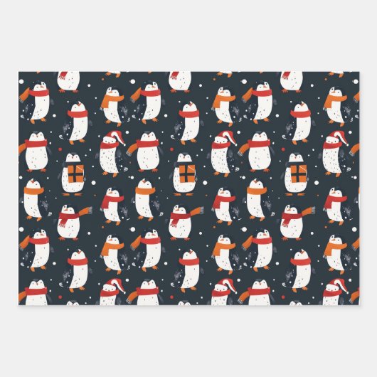 Winter Penguin Pattern Blue Wrapping Paper (Voorkant 2)