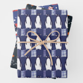 Winter Penguin Pattern Blue Wrapping Paper (In situ)