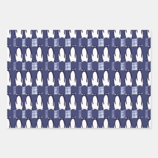 Winter Penguin Pattern Blue Wrapping Paper (Voorkant)