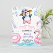 Winter penguin pool theme invitation kaart (Staand voorkant)