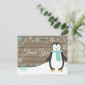 Winter Penguin Snowflake Aqua Hartelijk dank Bedankkaart (Staand voorkant)