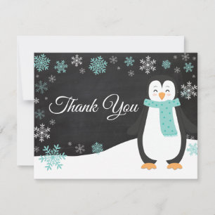 Winter Penguin Snowflake Aqua Hartelijk dank Bedankkaart