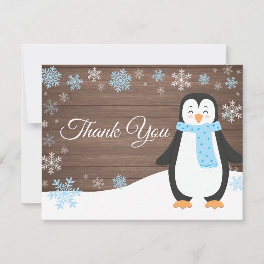 Winter Penguin Snowflake Blue Hartelijk dank Bedankkaart (Voorkant)