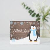 Winter Penguin Snowflake Blue Hartelijk dank Bedankkaart (Staand voorkant)