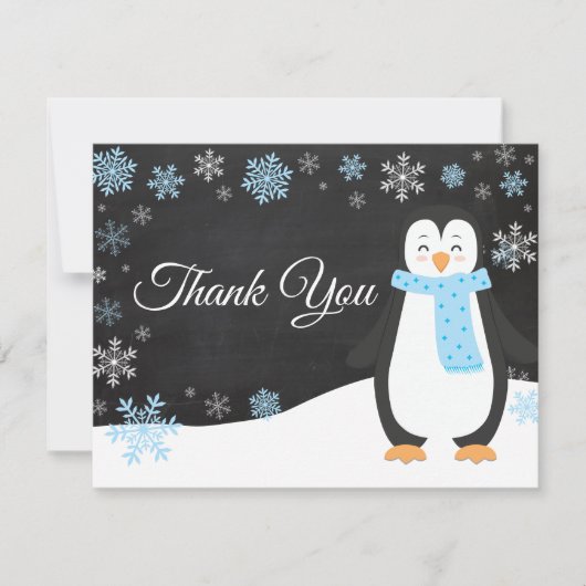 Winter Penguin Snowflake Blue Hartelijk dank Bedankkaart (Voorkant)