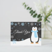 Winter Penguin Snowflake Blue Hartelijk dank Bedankkaart (Staand voorkant)