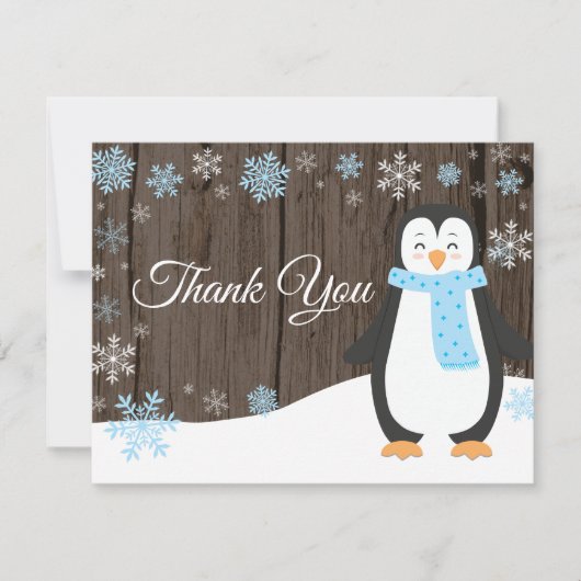 Winter Penguin Snowflake Blue Hartelijk dank Bedankkaart (Voorkant)