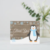 Winter Penguin Snowflake Blue Hartelijk dank Bedankkaart (Staand voorkant)