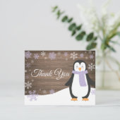 Winter Penguin Snowflake Paars Dank je wel Bedankkaart (Staand voorkant)