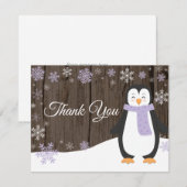 Winter Penguin Snowflake Paars Dank je wel Bedankkaart (Voorkant / Achterkant)