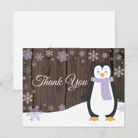 Winter Penguin Snowflake Paars Dank je wel Bedankkaart (Voorkant / Achterkant)