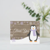 Winter Penguin Snowflake Paars Dank je wel Bedankkaart (Staand voorkant)
