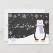 Winter Penguin Snowflake Paars Dank je wel Bedankkaart (Voorkant)