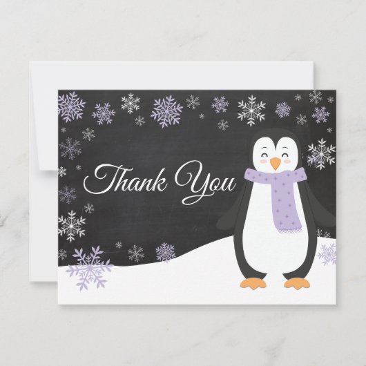 Winter Penguin Snowflake Paars Dank je wel Bedankkaart (Voorkant)