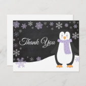 Winter Penguin Snowflake Paars Dank je wel Bedankkaart (Voorkant / Achterkant)