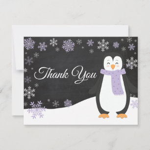 Winter Penguin Snowflake Paars Dank je wel Bedankkaart