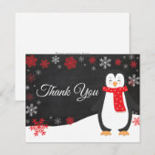 Winter Penguin Snowflake Red Dank je wel Bedankkaart (Voorkant / Achterkant)