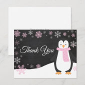 Winter Penguin Snowflake Roze Hartelijk dank Bedankkaart (Voorkant / Achterkant)