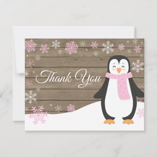 Winter Penguin Snowflake Roze Hartelijk dank Bedankkaart (Voorkant)