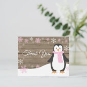 Winter Penguin Snowflake Roze Hartelijk dank Bedankkaart (Staand voorkant)