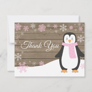 Winter Penguin Snowflake Roze Hartelijk dank Bedankkaart