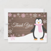 Winter Penguin Snowflake Roze Hartelijk dank Bedankkaart (Voorkant)