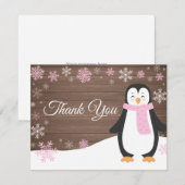 Winter Penguin Snowflake Roze Hartelijk dank Bedankkaart (Voorkant / Achterkant)
