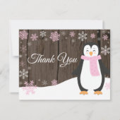Winter Penguin Snowflake Roze Hartelijk dank Bedankkaart (Voorkant)