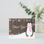 Winter Penguin Snowflake Roze Hartelijk dank Bedankkaart (Staand voorkant)