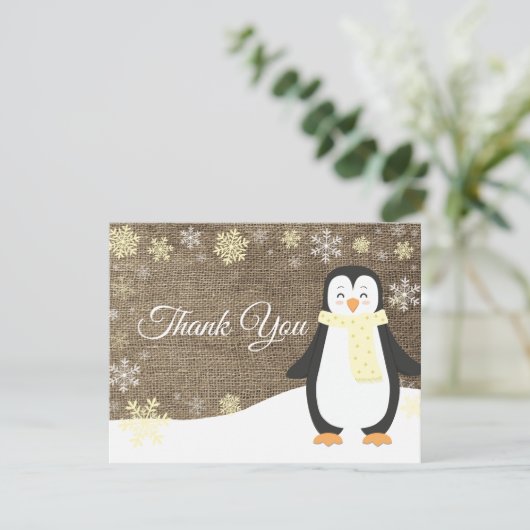 Winter Penguin Snowflake Yellow Dank je wel Bedankkaart (Staand voorkant)